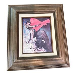 Vintage Dramatic Matador Rico Tomaso Red Cape Velvet Gold Wood Frame